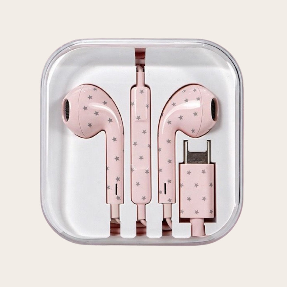 Polka Dots Star Wired Headphones - Pink