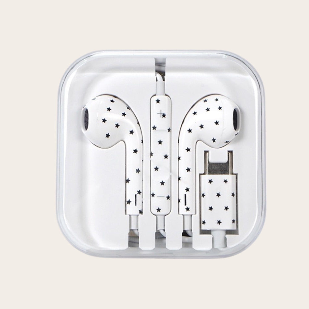 Polka Dots Star Wired Headphones - White