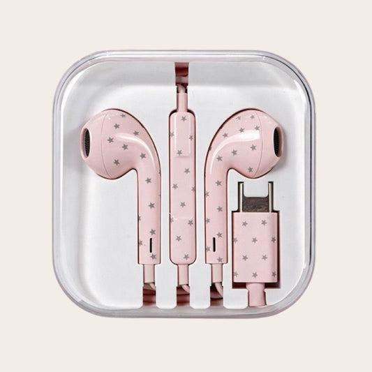 Polka Dots Star Wired Headphones - Pink