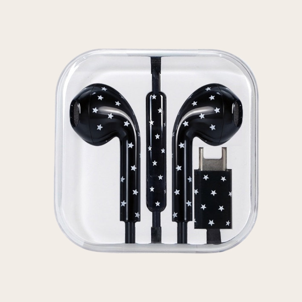 Polka Dots Star Wired Headphones - Black