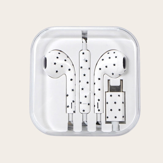 Polka Dots Star Wired Headphones - White